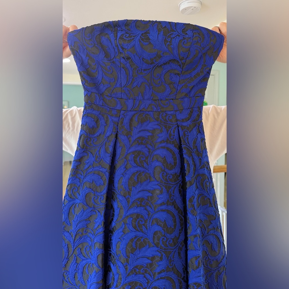 Nordstrom Royal Blue and Black Gown with Embroidered Floral Lace